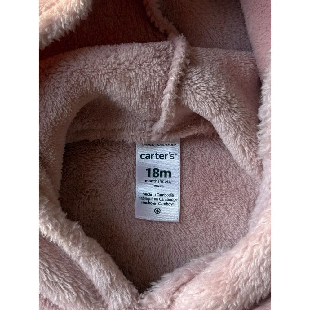CARTER'S LOT OF 2- Pink Faux Fleece Fur hoodie & White‎ Button Up top 18 Months